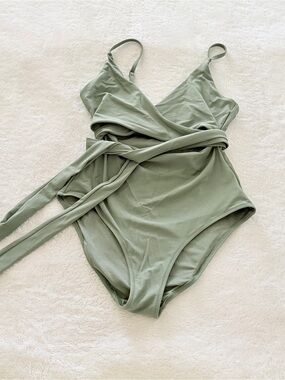 Aerie Olive Green Wrap One Piece Swimsuit size Medium